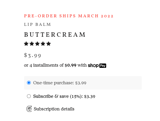 How it displays on the product page on the site 